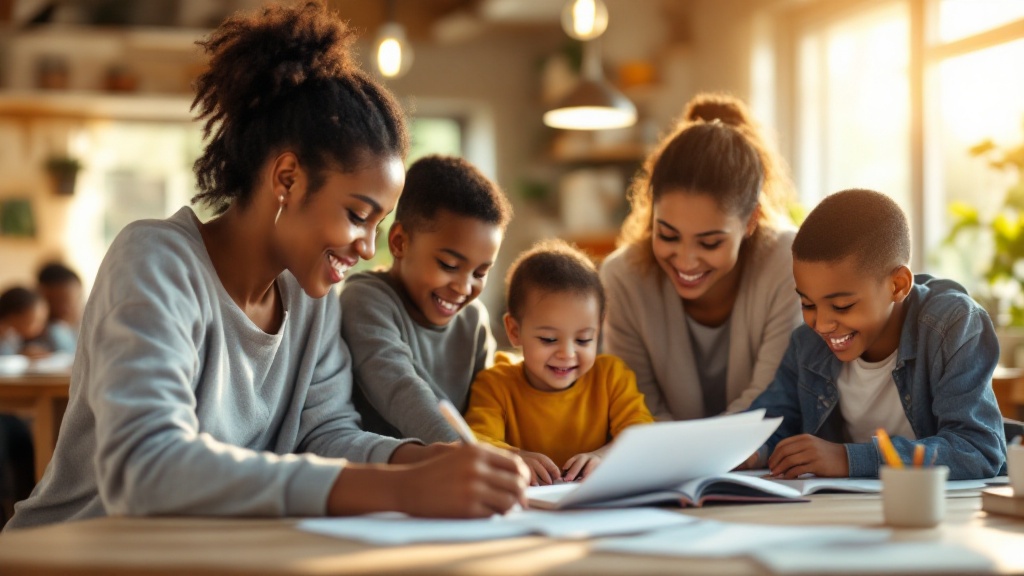 Community education workshop with families learning together