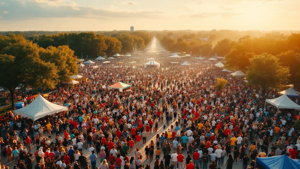 Large diverse community gathering celebrating civic unity