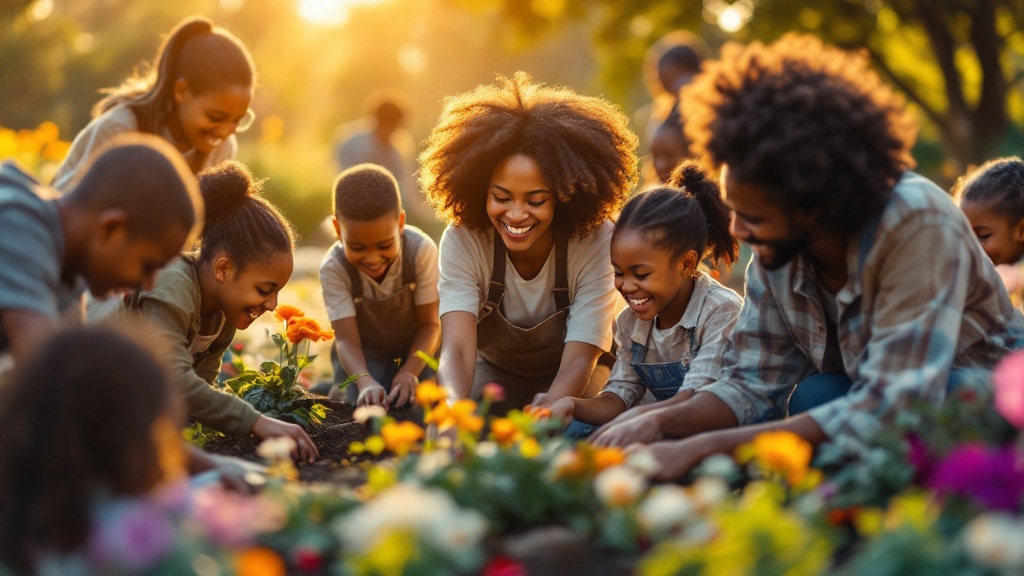 Diverse joyful community members gathered together